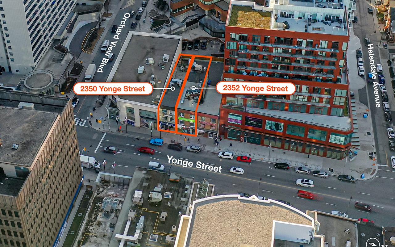 2350 & 2352 Yonge Street aerial view with streets indicated